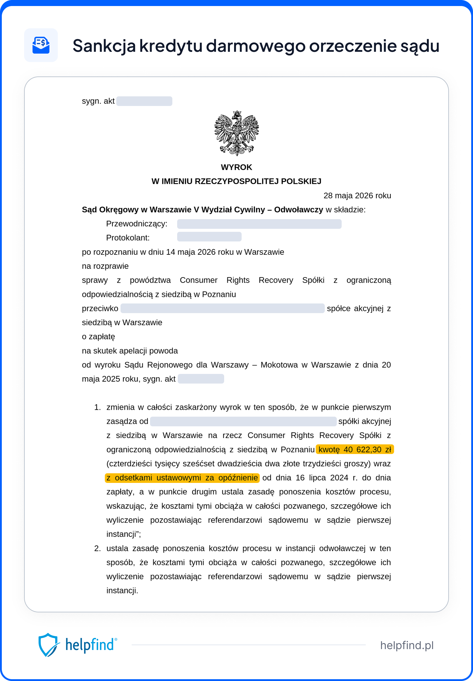 sankcja kredytu darmowego orzeczenia