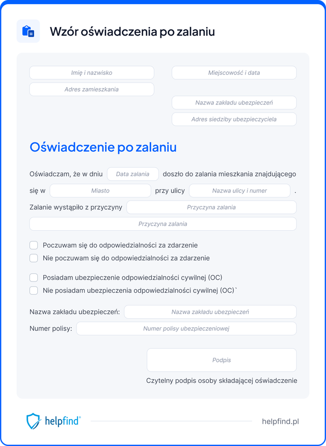 oświadczenie po zalaniu