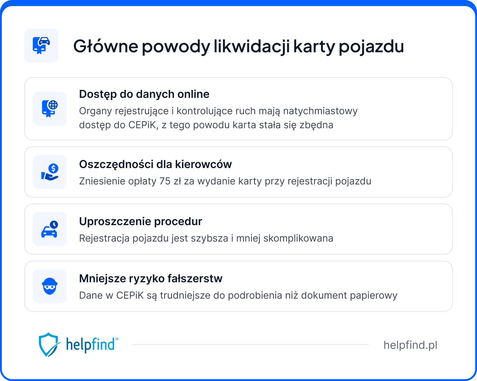 karta pojazdu - powody likwidacji